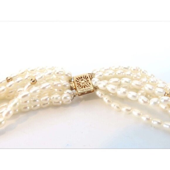 Freshwater Seed Pearl Multi Strand Necklace 10K Gold Clasp C Tanner Elegant Rope - Picture 6 of 9